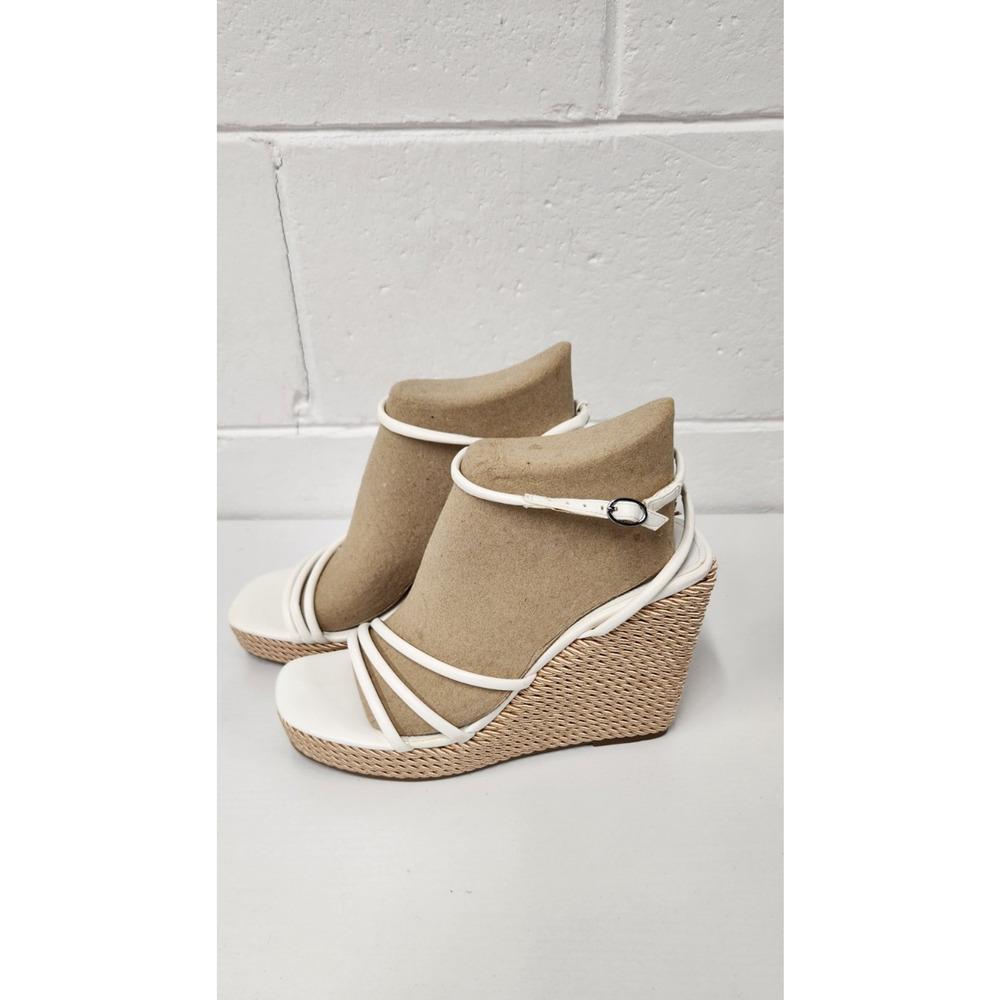 Marc Fisher Zeki Women's Ultra High Wedge White & Gold Strappy Sandals, Size9.5M